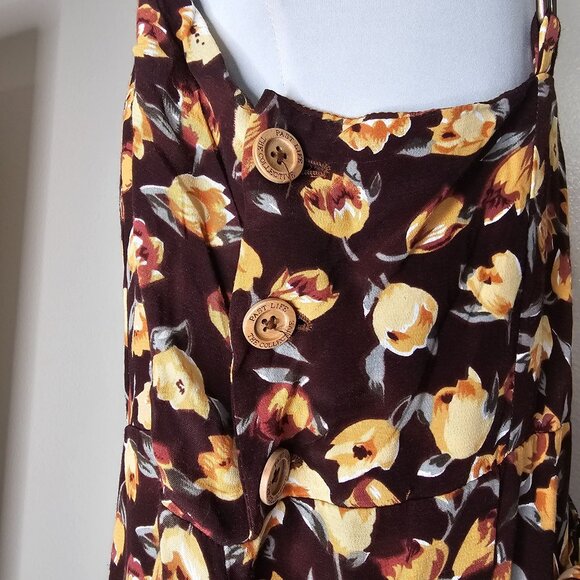Past Life The Collective L XL Brown Yellow Mini Dress Floral Sun Dress Soft Girl - Picture 2 of 5